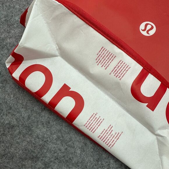 Lululemon Reusable Tote Red White Classic Shopping Bag Snap Closure Authentic - Picture 3 of 5